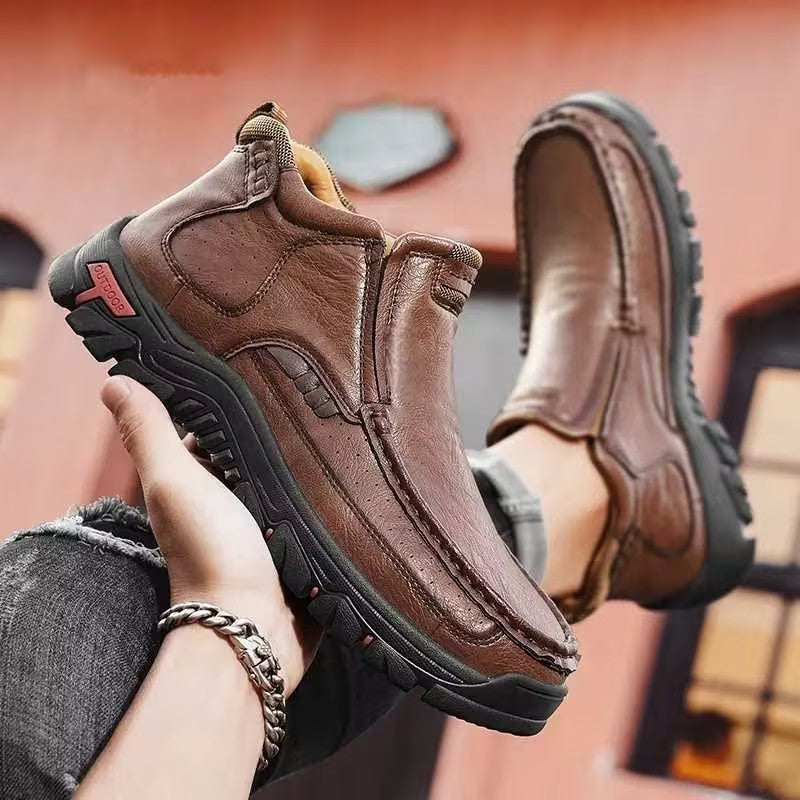 Men's Slip-On Boots Casual Everyday Wear For Fall Black Walking Shoes