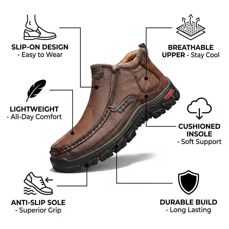 Men's Slip-On Boots Casual Everyday Wear For Fall Black Walking Shoes
