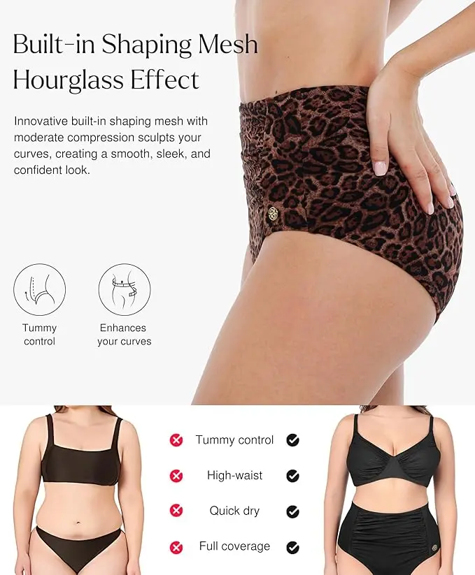 Leopard Swimwear Set High Waisted Bikini Shapewear Swimsuit Push Up Adjustable Beach Cover Up