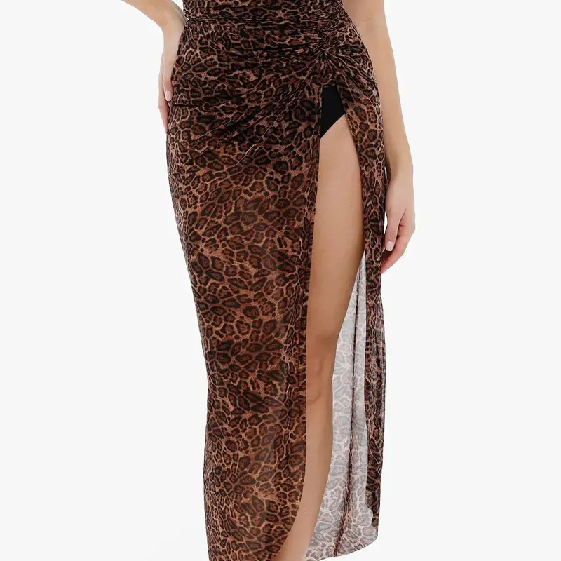Leopard Swimwear Set High Waisted Bikini Shapewear Swimsuit Push Up Adjustable Beach Cover Up