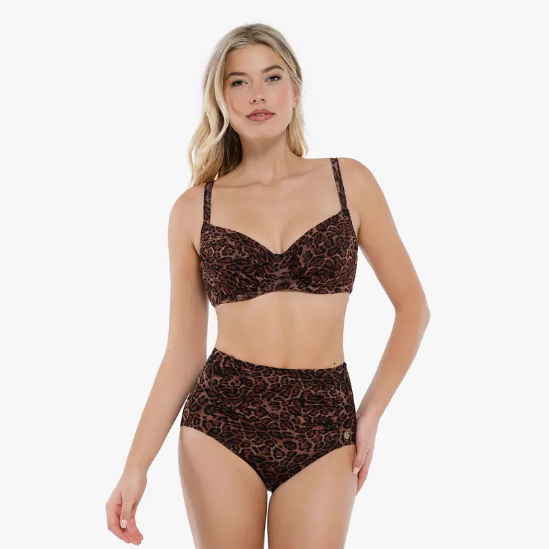 Leopard Swimwear Set High Waisted Bikini Shapewear Swimsuit Push Up Adjustable Beach Cover Up