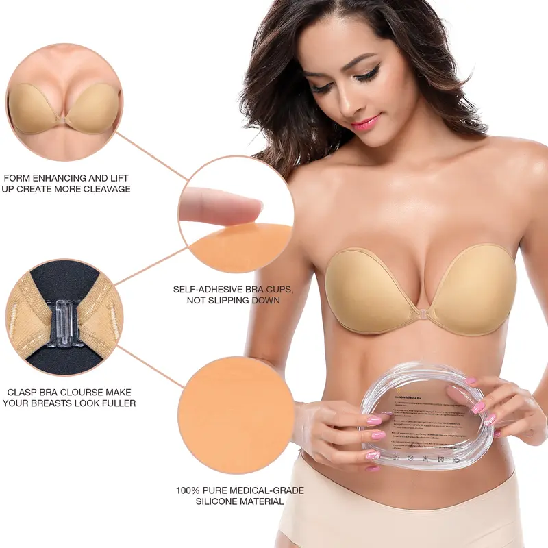 Silicone Adhesive Sticky Push Bra Strapless Bras With Clear Package Bag For Women's Backless Outfit Wedding Dresses Womenswear