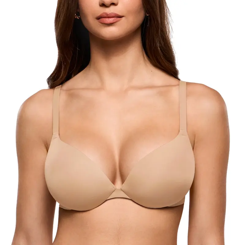 Sujetador Push Up con Relleno para Mujer, con Aros, Aumenta 1 Talla, Sin Costuras, Tipo Camiseta, Realza, Escote Pronunciado, Copas de Espuma, Elástico, Liso