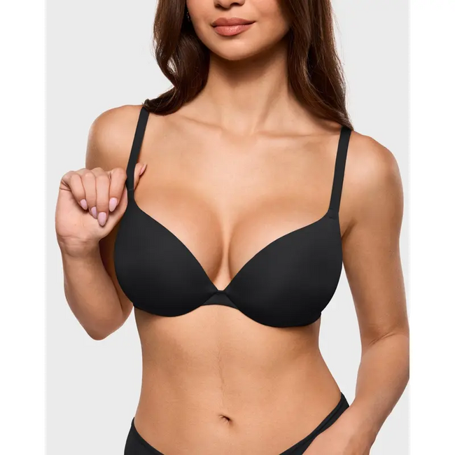 Sujetador Push Up con Relleno para Mujer, con Aros, Aumenta 1 Talla, Sin Costuras, Tipo Camiseta, Realza, Escote Pronunciado, Copas de Espuma, Elástico, Liso Main Image