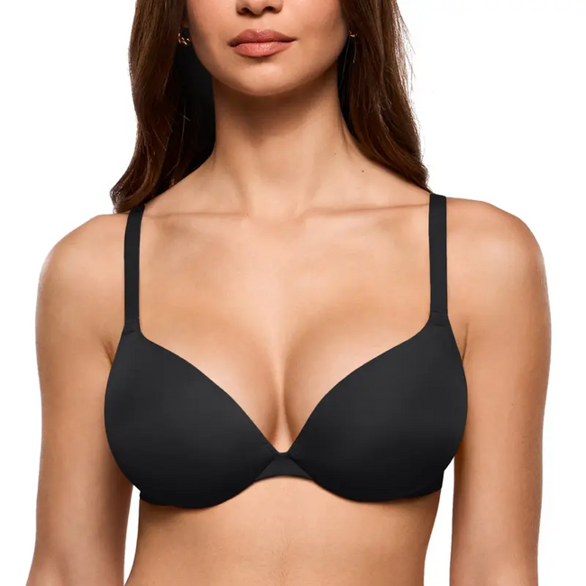 Sujetador Push Up con Relleno para Mujer, con Aros, Aumenta 1 Talla, Sin Costuras, Tipo Camiseta, Realza, Escote Pronunciado, Copas de Espuma, Elástico, Liso Hover Image