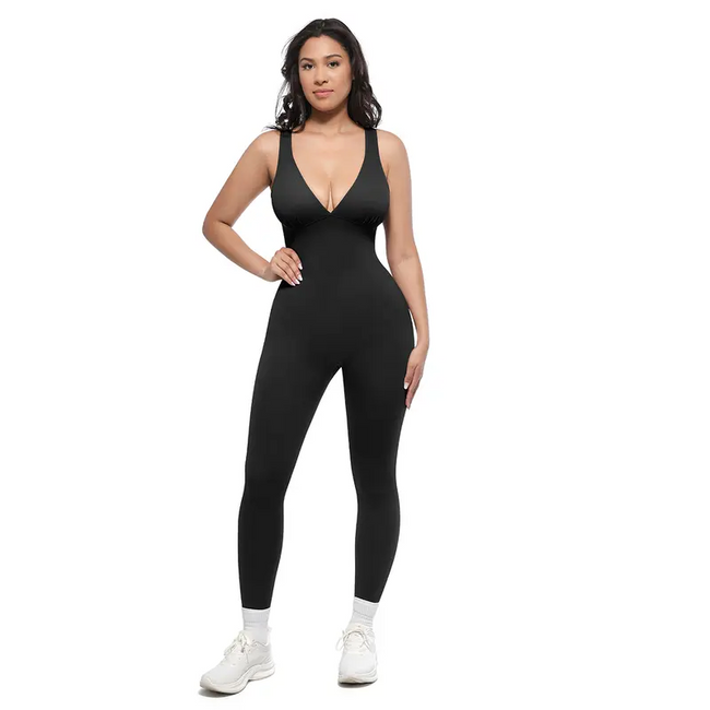Deep V Shapewear With Chest Support Breathable High-Waisted Tummy Control Jumpsuit Hover Image