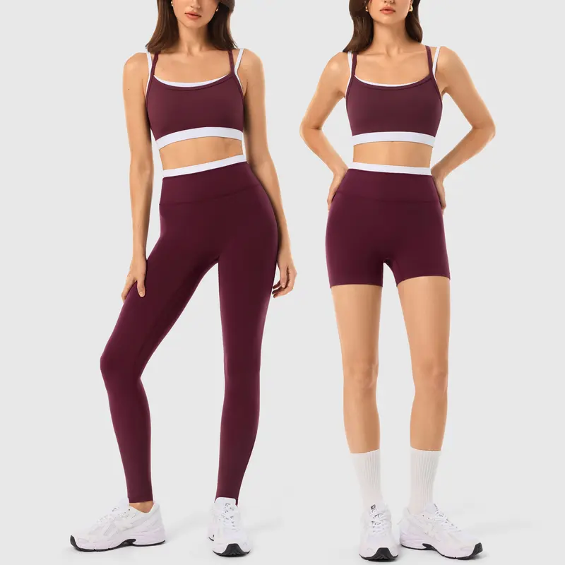 Conjunto de entrenamiento de 2 piezas a juego para mujer, ropa de mujer con leggings de yoga sin costuras y sujetador deportivo acolchado para uso atlético en gimnasio, conjuntos de dos piezas