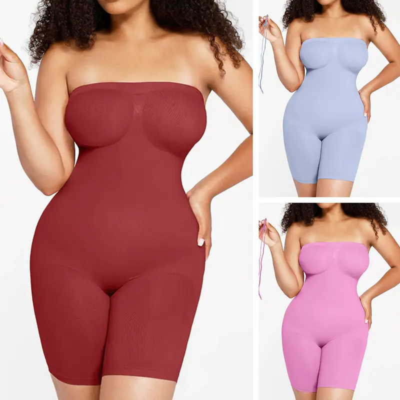 Strapless Shapewear Bodysuit Seamless Shaping Shortie With Removable