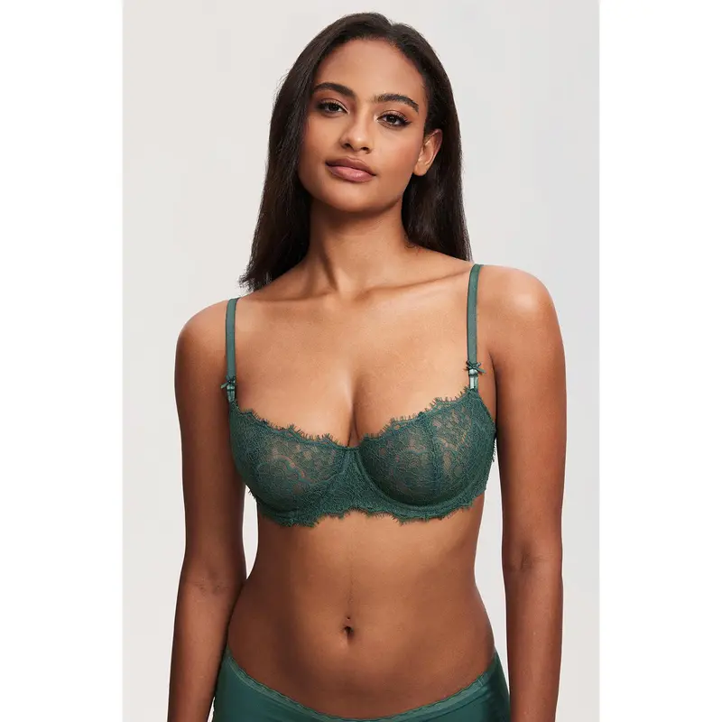 Women's Balconette Sexy Lace Push Up Bra See Through Underwire No Padded