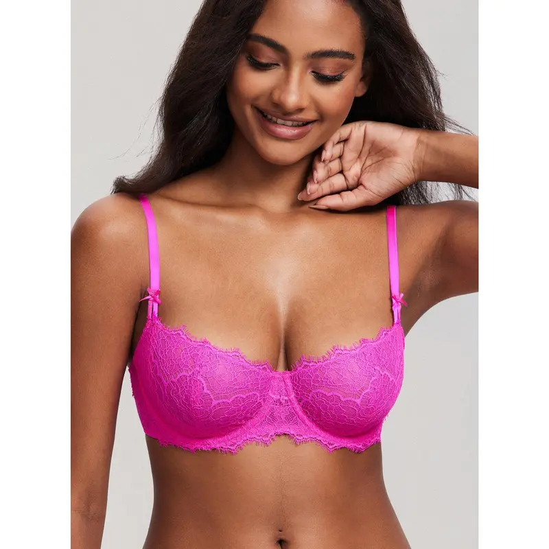 Women's Balconette Sexy Lace Push Up Bra See Through Underwire No Padded
