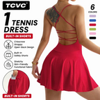 Vestido de tenis con espalda cruzada para mujer con pantalones cortos y bolsillos incorporados, vestido activo de entrenamiento sin mangas y transpirable para golf, yoga, uso diario