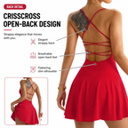Vestido de tenis con espalda cruzada para mujer con pantalones cortos y bolsillos incorporados, vestido activo de entrenamiento sin mangas y transpirable para golf, yoga, uso diario