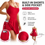 Vestido de tenis con espalda cruzada para mujer con pantalones cortos y bolsillos incorporados, vestido activo de entrenamiento sin mangas y transpirable para golf, yoga, uso diario