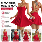 Vestido de tenis con espalda cruzada para mujer con pantalones cortos y bolsillos incorporados, vestido activo de entrenamiento sin mangas y transpirable para golf, yoga, uso diario