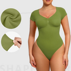 Women's Short Sleeve Bodysuit V Neck Seamless Body Suits Thong Going Out Tops Shapewear Womenswear Compression Elegant Fitted