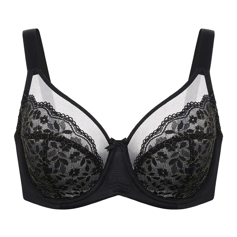 Floral Lace Minimizer Bra Unlined Unpadded Full Coverage Plus Size Underwire Breathable Mesh Cup Comfort Support For Women