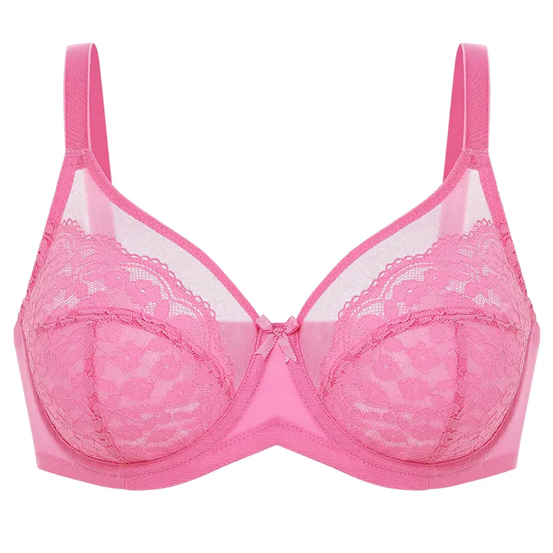 Floral Lace Minimizer Bra Unlined Unpadded Full Coverage Plus Size Underwire Breathable Mesh Cup Comfort Support For Women