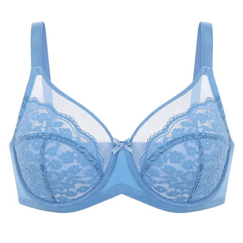 Floral Lace Minimizer Bra Unlined Unpadded Full Coverage Plus Size Underwire Breathable Mesh Cup Comfort Support For Women