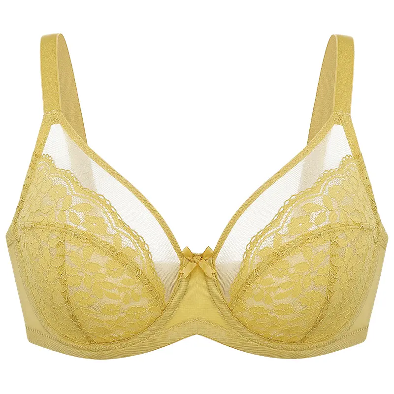 Floral Lace Minimizer Bra Unlined Unpadded Full Coverage Plus Size Underwire Breathable Mesh Cup Comfort Support For Women