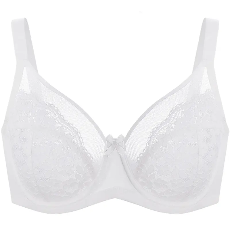 Floral Lace Minimizer Bra Unlined Unpadded Full Coverage Plus Size Underwire Breathable Mesh Cup Comfort Support For Women