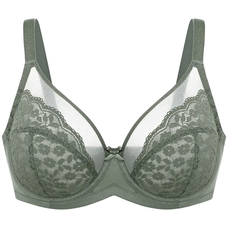 Floral Lace Minimizer Bra Unlined Unpadded Full Coverage Plus Size Underwire Breathable Mesh Cup Comfort Support For Women