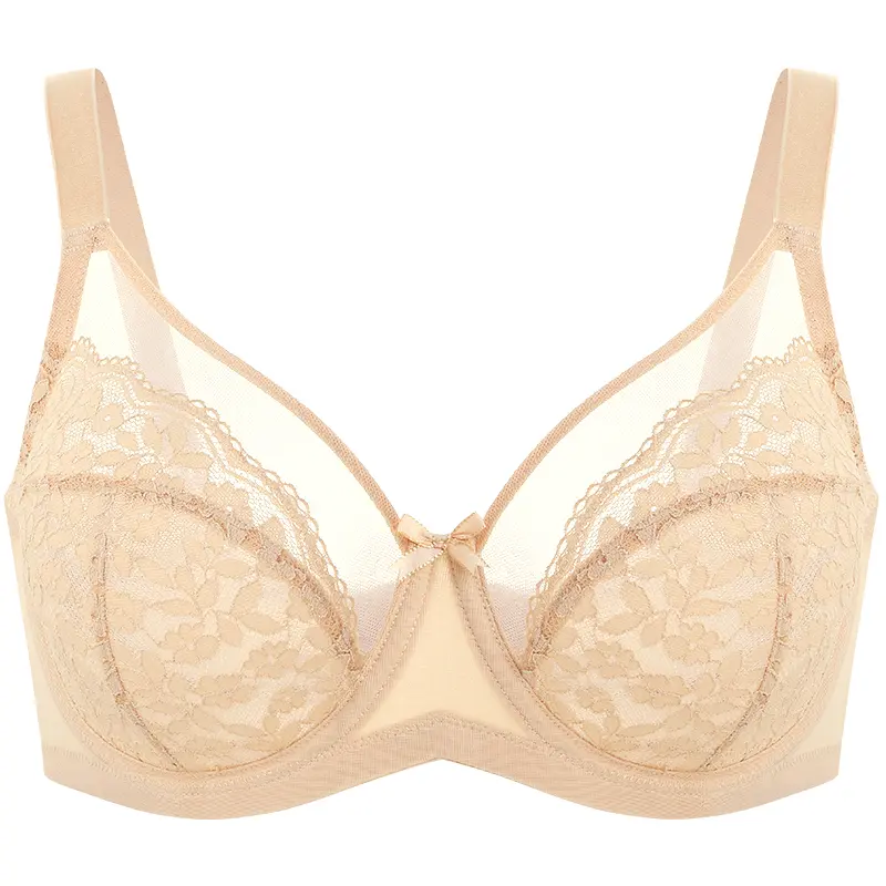Floral Lace Minimizer Bra Unlined Unpadded Full Coverage Plus Size Underwire Breathable Mesh Cup Comfort Support For Women