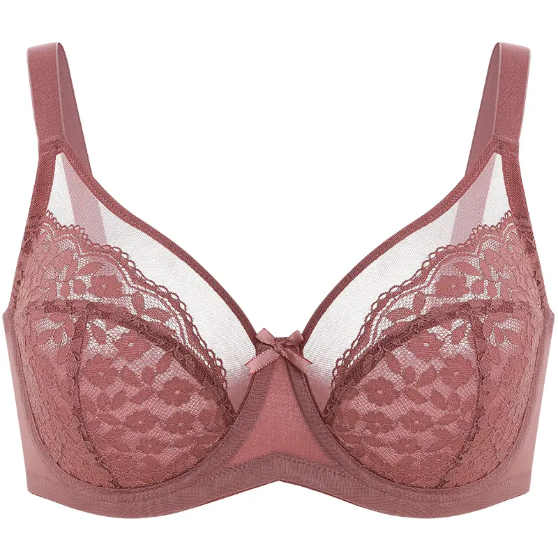 Floral Lace Minimizer Bra Unlined Unpadded Full Coverage Plus Size Underwire Breathable Mesh Cup Comfort Support For Women