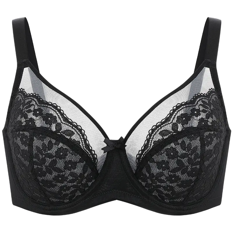 Floral Lace Minimizer Bra Unlined Unpadded Full Coverage Plus Size Underwire Breathable Mesh Cup Comfort Support For Women