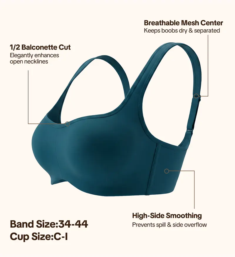 CoolCurve Unlined Plus Size Ice Silk Cooling 3D Curved Flexible Double Layer Cup Low Cut Balconette Bra