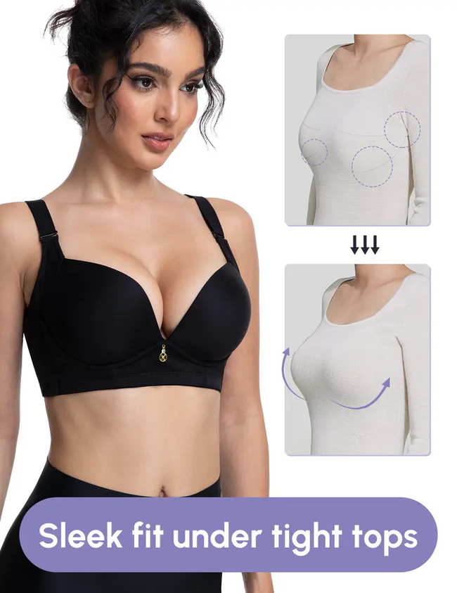 Sujetadores inalámbricos con relleno de 2 copas, escote pronunciado, espalda lisa y realce Main Image