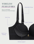 Wireless Add 2 Cups Padded Plunge Bras Back Smoothing Push Up Brasieres