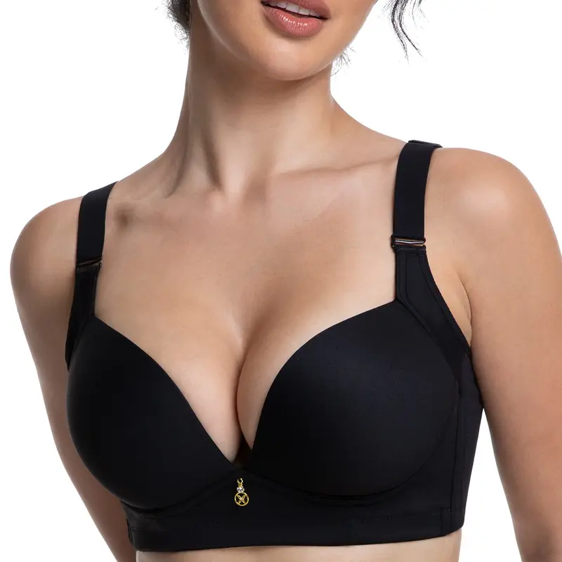 Wireless Add 2 Cups Padded Plunge Bras Back Smoothing Push Up Brasieres
