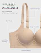 Wireless Add 2 Cups Padded Plunge Bras Back Smoothing Push Up Brasieres
