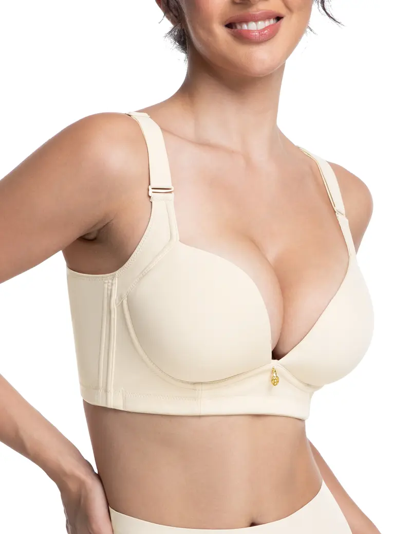 Wireless Add 2 Cups Padded Plunge Bras Back Smoothing Push Up Brasieres