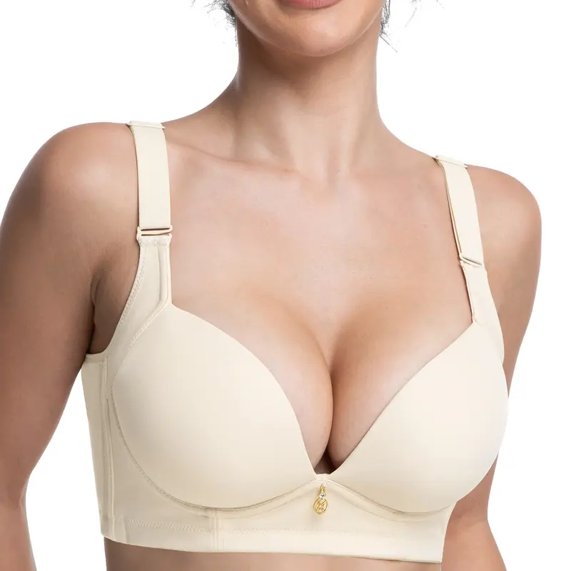 Wireless Add 2 Cups Padded Plunge Bras Back Smoothing Push Up Brasieres