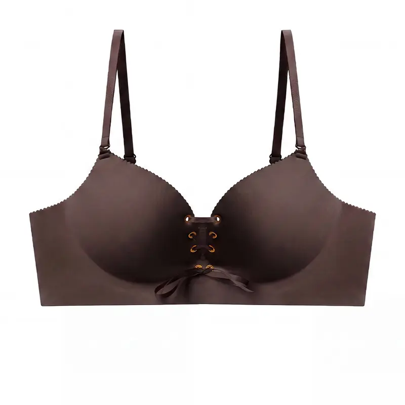 Women's Drawstring Push-up Bra | Wireless Lace-up Front Bra With Adjustable Lift And Enhanced Cleavage