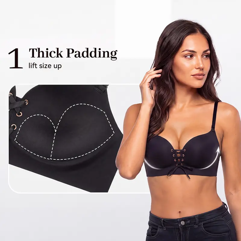 Women's Drawstring Push-up Bra | Wireless Lace-up Front Bra With Adjustable Lift And Enhanced Cleavage