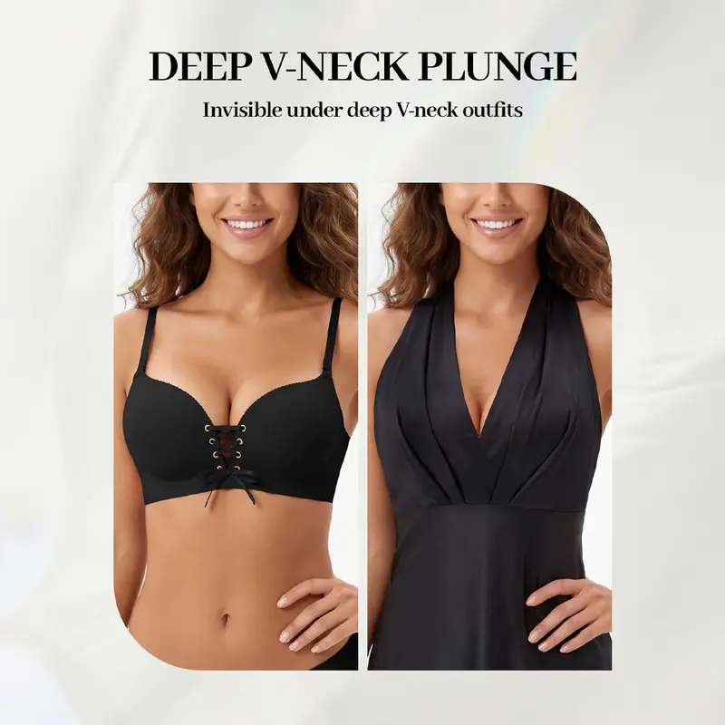 Women's Drawstring Push-up Bra | Wireless Lace-up Front Bra With Adjustable Lift And Enhanced Cleavage