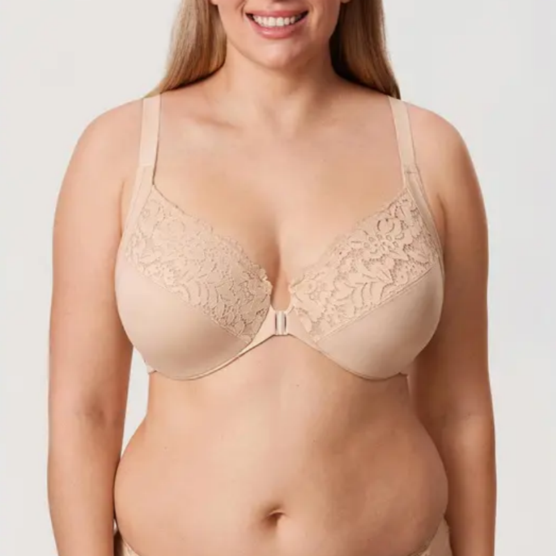 Sujetadores de cierre frontal para mujer, postura, cobertura total, talla grande, encaje, con aros, sin forro