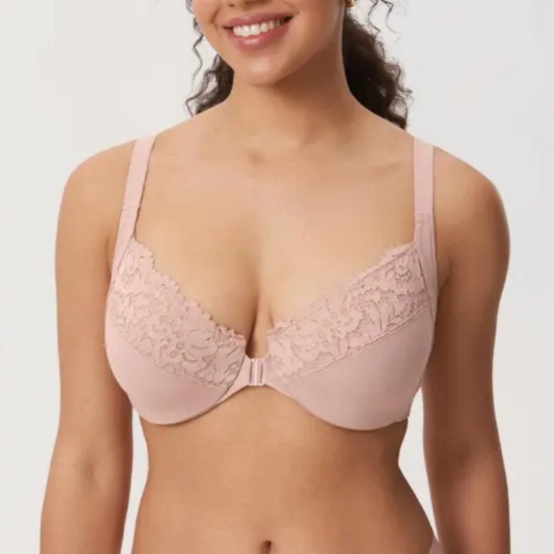 Sujetadores de cierre frontal para mujer, postura, cobertura total, talla grande, encaje, con aros, sin forro
