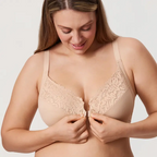 Sujetadores de cierre frontal para mujer, postura, cobertura total, talla grande, encaje, con aros, sin forro