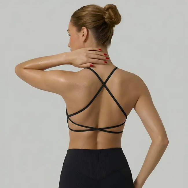 Open Back Strappy Yoga Workout Bras for Women - Low Support Criss-Cross Sports Gym Bra Removable Pads Main Image