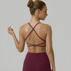 Open Back Strappy Yoga Workout Bras for Women - Low Support Criss-Cross Sports Gym Bra Removable Pads