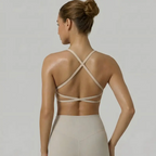 Open Back Strappy Yoga Workout Bras for Women - Low Support Criss-Cross Sports Gym Bra Removable Pads
