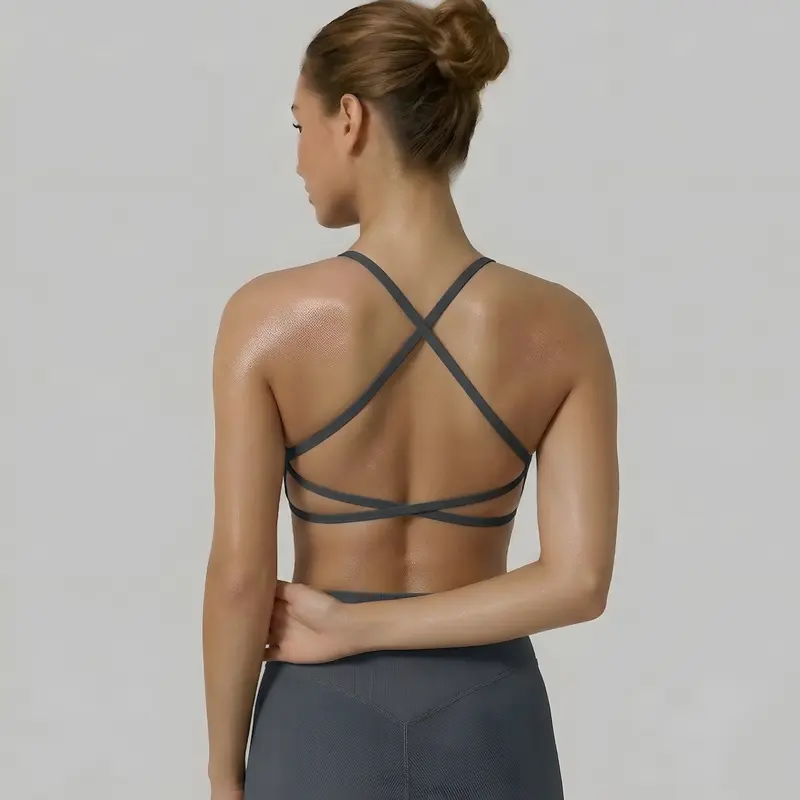 Open Back Strappy Yoga Workout Bras for Women - Low Support Criss-Cross Sports Gym Bra Removable Pads