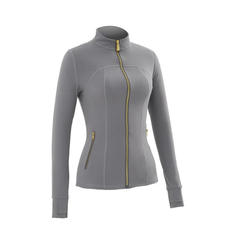 【Gold-Color zipper】Soft Brushed Women's Sporty Jacket, 25'' Inseam Leggings.