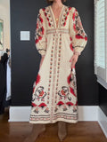 Placement Print Deep V Neck Maxi Dress