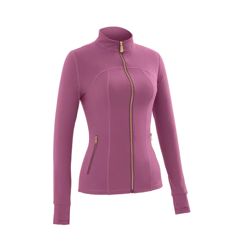 【Gold-Color zipper】Soft Brushed Women's Sporty Jacket, 25'' Inseam Leggings.