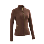 【Gold-Color zipper】Soft Brushed Women's Sporty Jacket, 25'' Inseam Leggings.