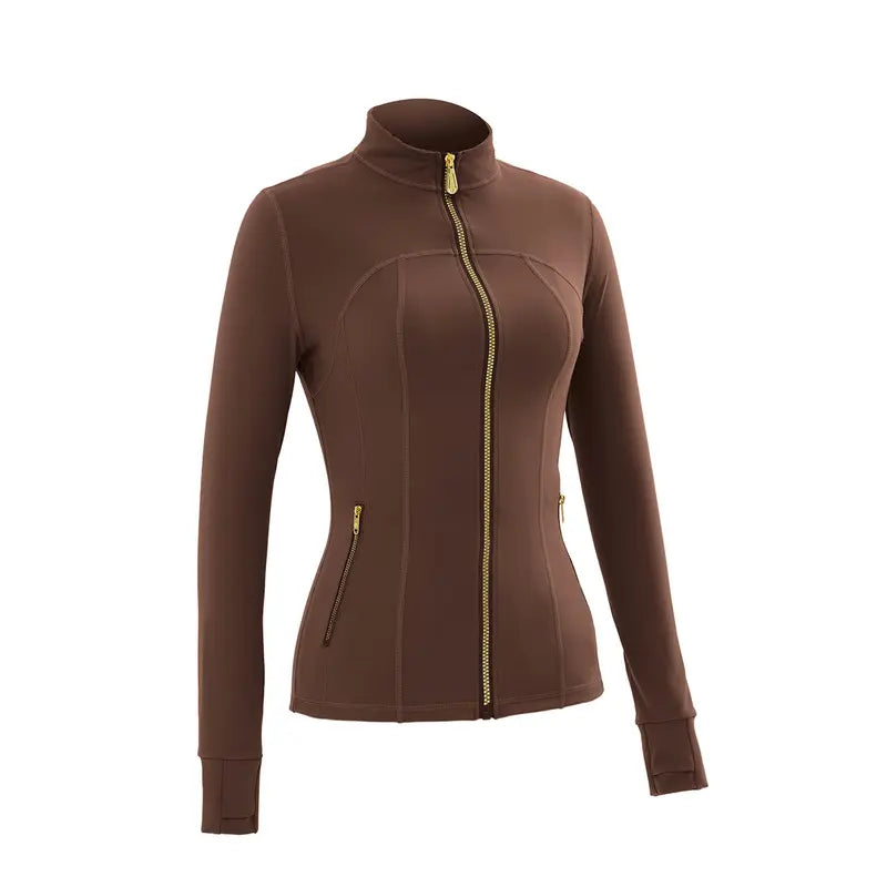 【Gold-Color zipper】Soft Brushed Women's Sporty Jacket, 25'' Inseam Leggings.